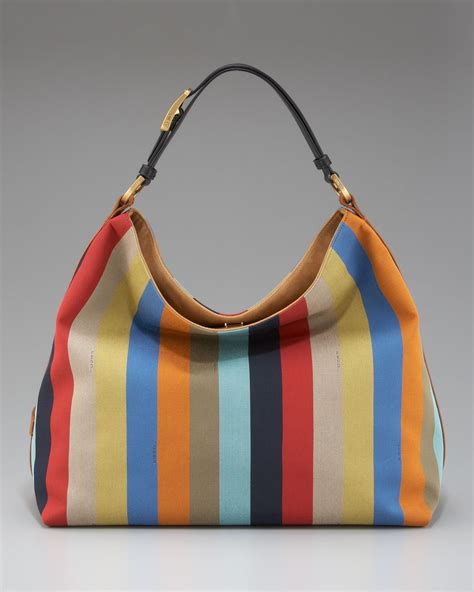 fendi pequin hobo|FENDI Canvas Striped Pequin Hobo Multicolor .